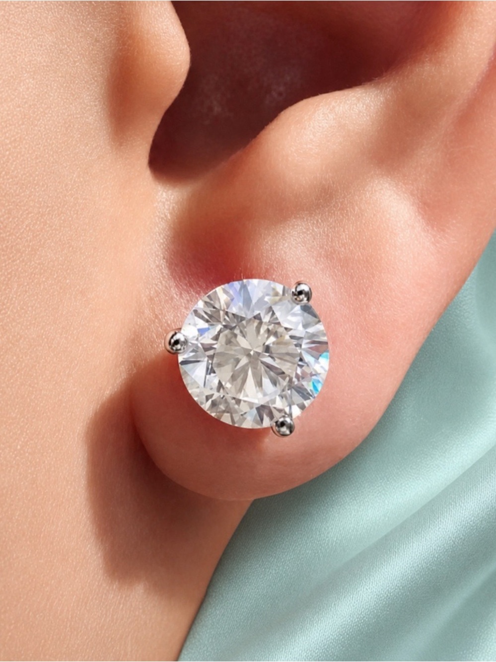 Huge AAA 10mm 3.8ctw Moissanite Studs set in Rhodium over 925 Sterling Silver